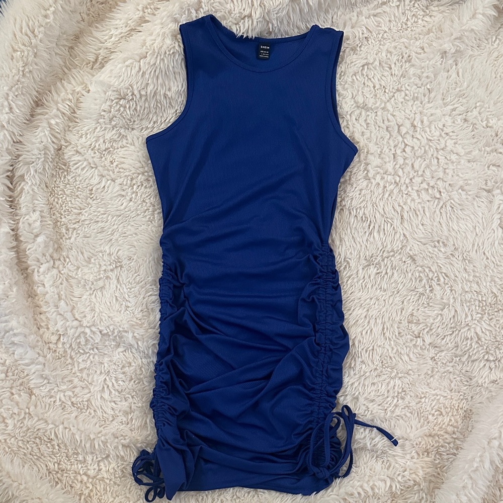 Shein Blue Sleeveless Ruched Dress